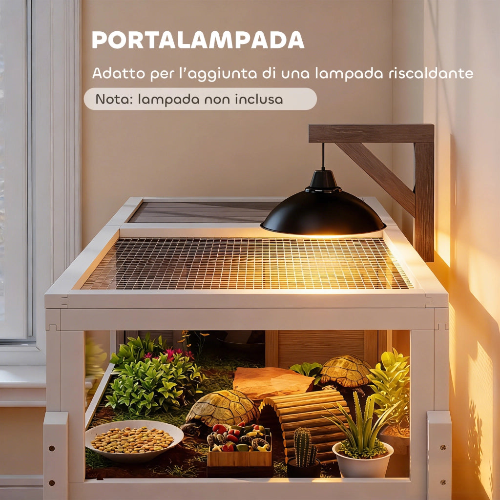 Casetta Tartarughe Rialzata ¨C Minimal ¨C Legno e Plastica, Grigio e Bianco, 104x53x82 cm