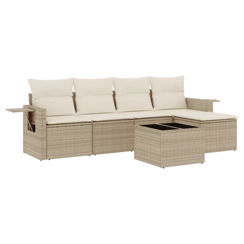 Set Divano da Giardino 6 pz con Cuscini Beige in Polyrattan 3220097