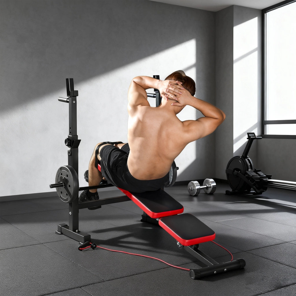 Panca multifunzione per allenamento ¨C Xylo ¨C con schienale regolabile e supporto pesi 147x109x122cm nero