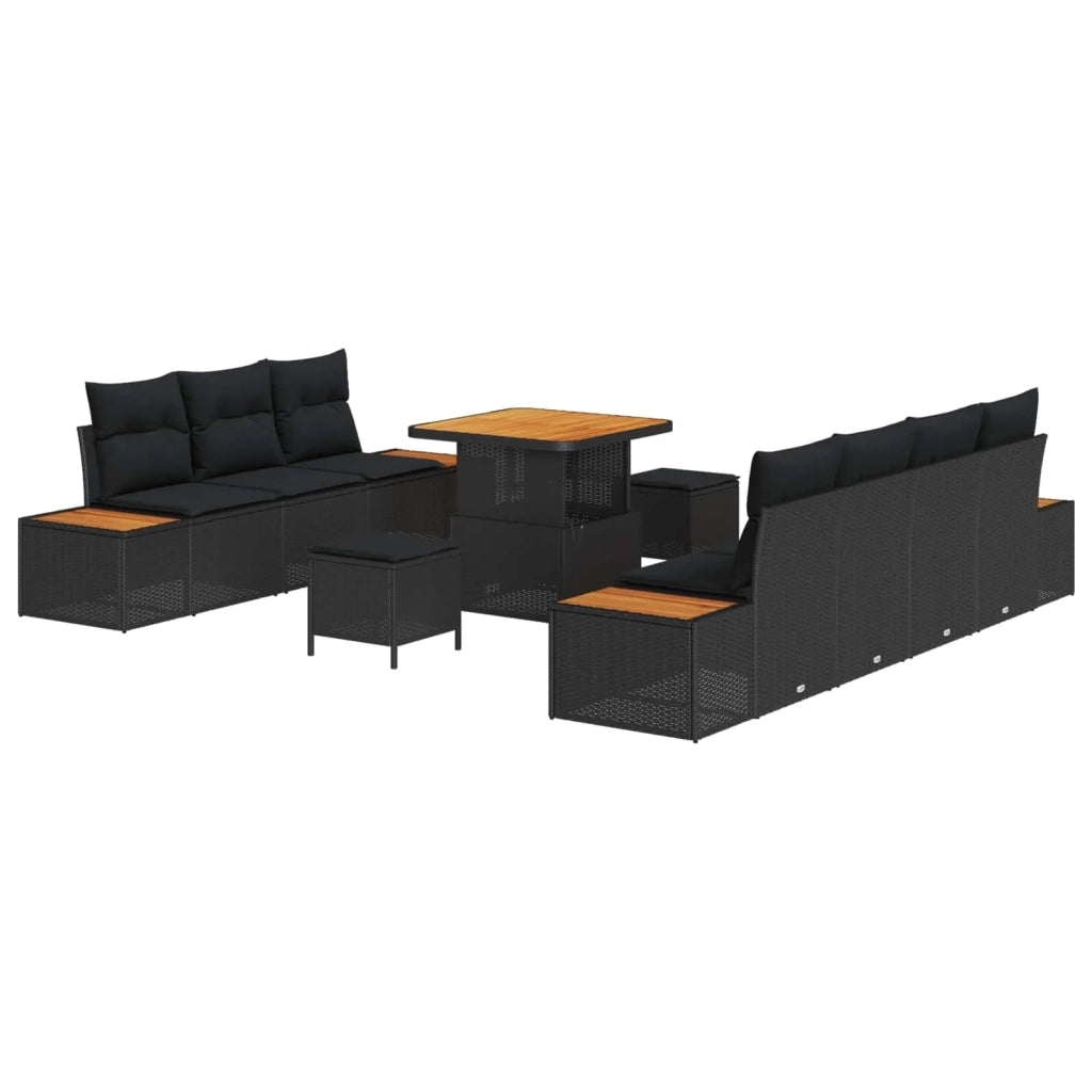Set Divano da Giardino con cuscino 10 pcs Nero Poly Rattan