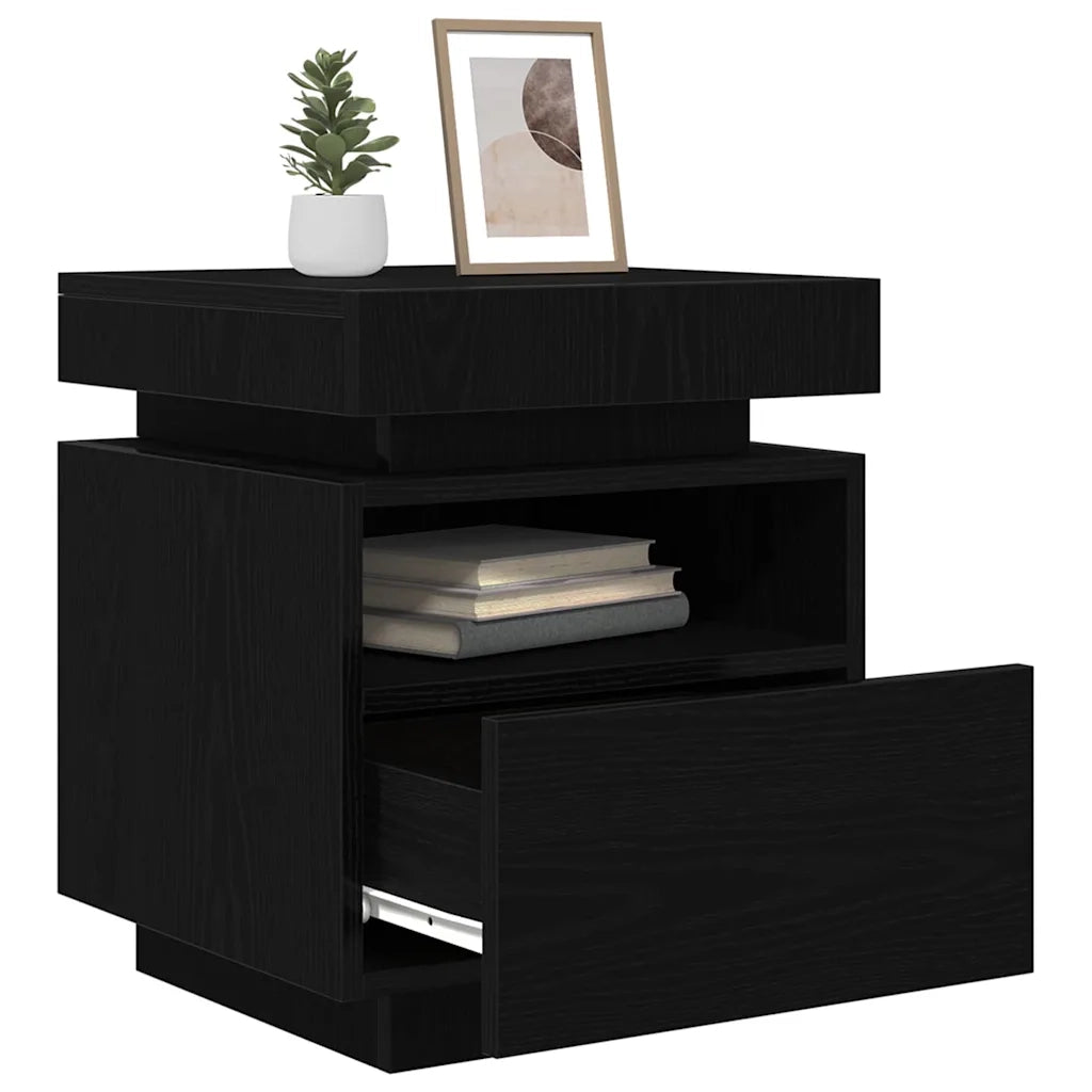 Comodino 2 pz-Set di 2 Tavolino da notte Rovere nero 40 x 39 x 48.5 cm Legno multistrato
