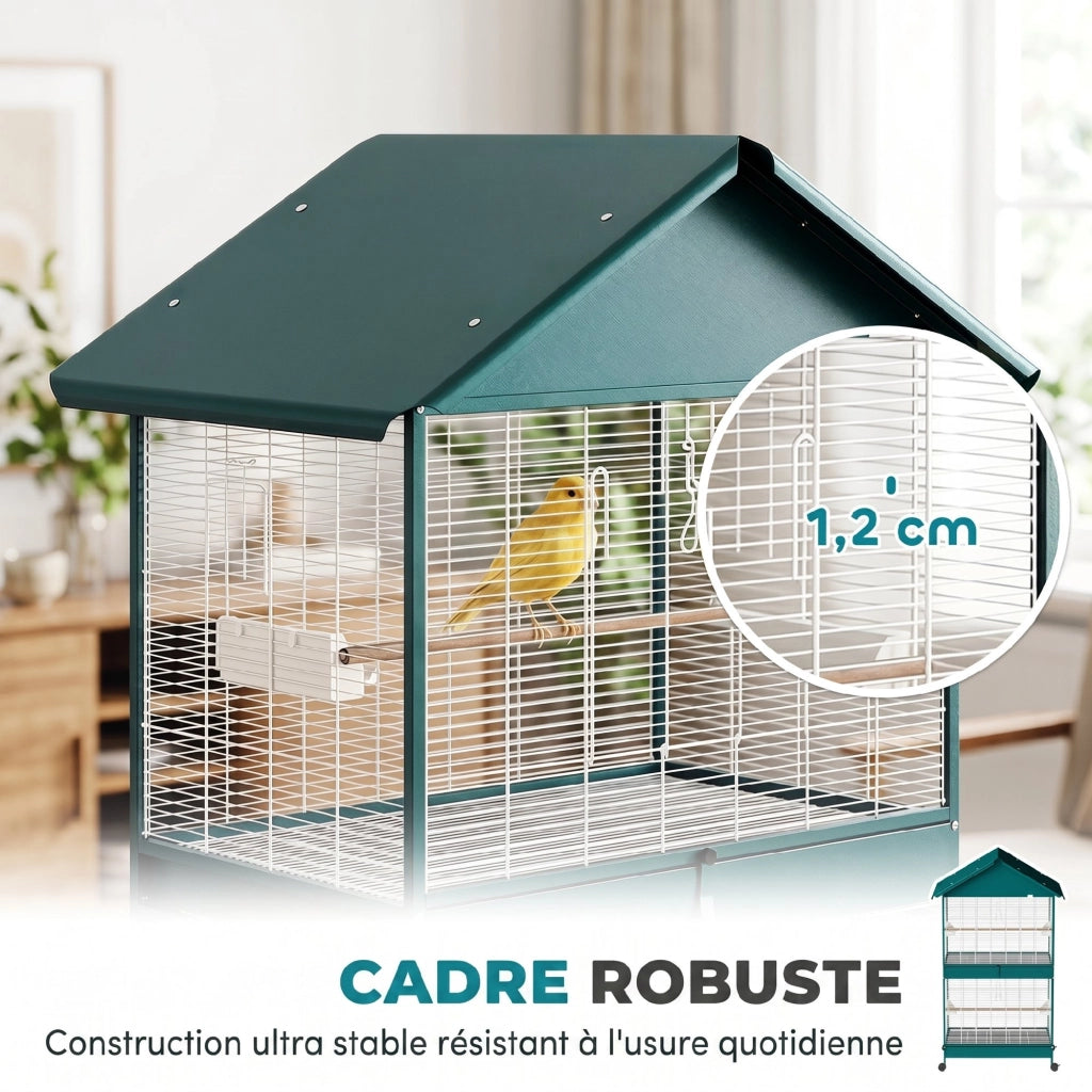 Gabbia per uccelli con ruote ¨C Minimal ¨C 6 mangiatoie, 4 posatoi, 2 vassoi scorrevoli