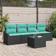 Set di divani con cuscino 5 pcs Nero e Turchese polyrattan 3346596