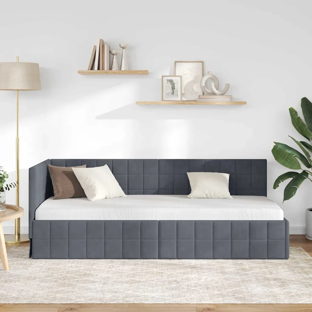 Cornice del letto ad angolo Grigio scuro 80 cm x 200 cm Velluto