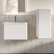 Set mobili da bagno sospeso con mobile lavabo e colonna, MDF bianco