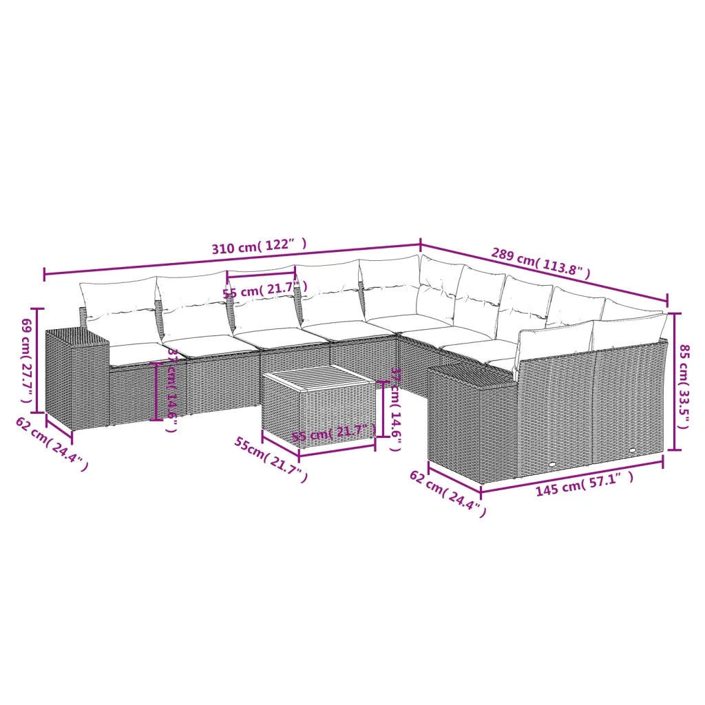 Set Divani da Giardino 11 pz con Cuscini in Polyrattan Nero 3257967