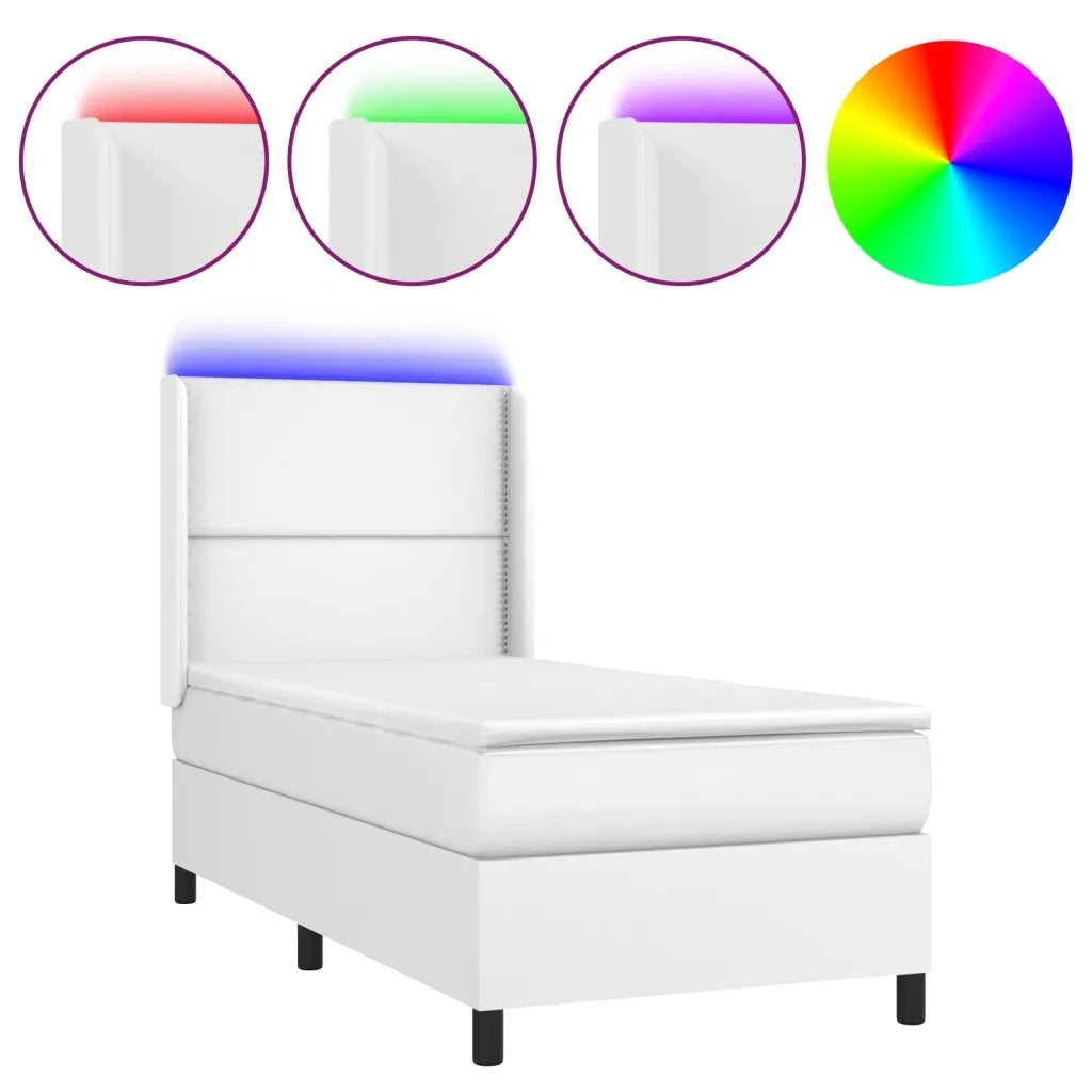 Giroletto Molle con Materasso e LED Bianco 100x200cm Similpelle 3139308