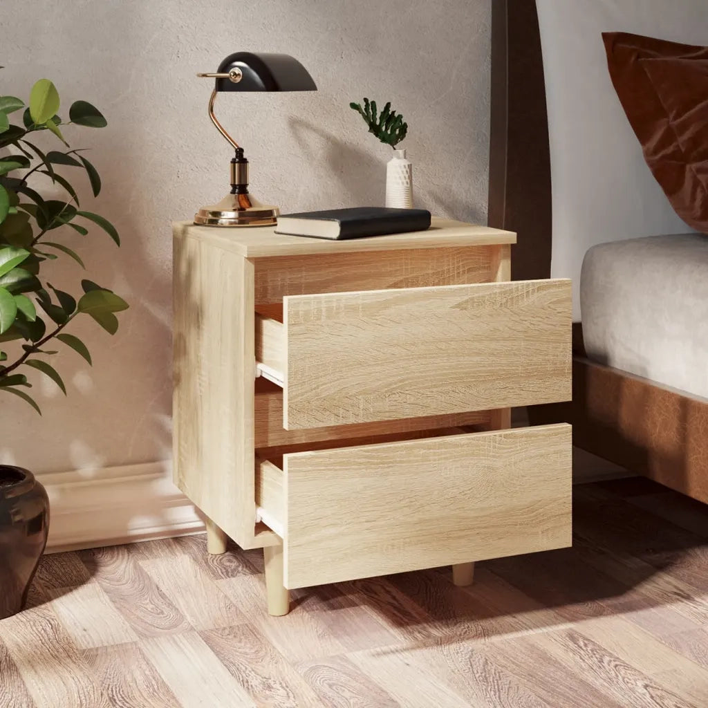 Set di 2 Comodini | Armadio da Notte | Mobiletto da notte con Gambe Pino Massello Rovere Sonoma 40x35x50 cm