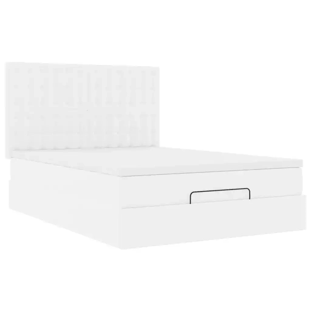 Struttura Letto Pouf con Materasso Bianco 140x190 cm Similpelle 3313002
