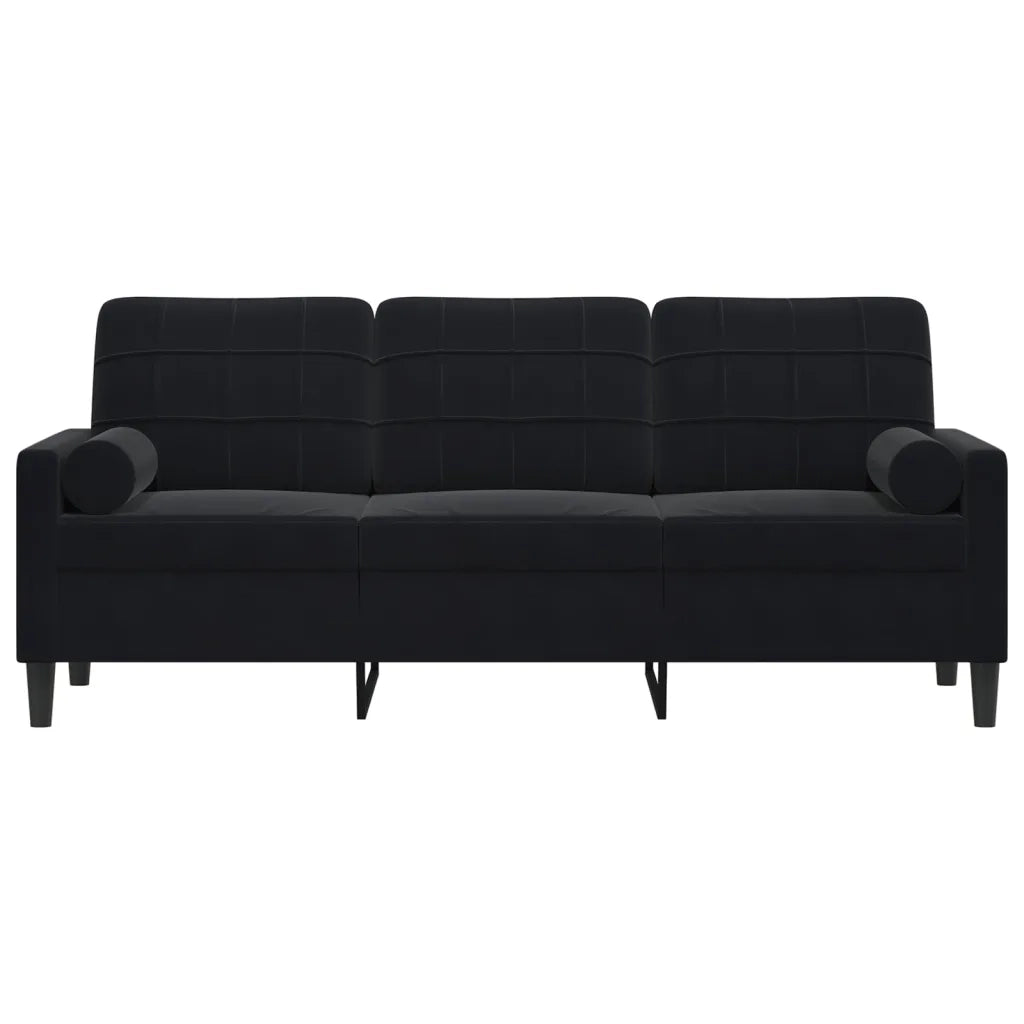 Divano a 3 Posti con Cuscini Nero 180 cm in Velluto 3278234