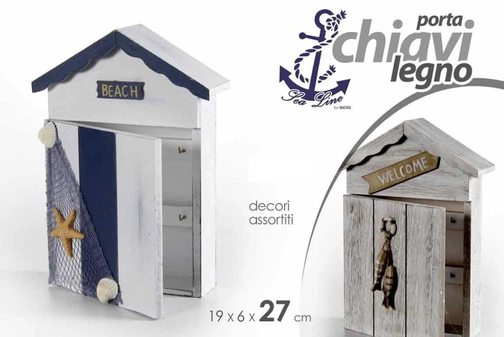 Portachiavi parete legno 19 x 6 x 27 cm decoro mare