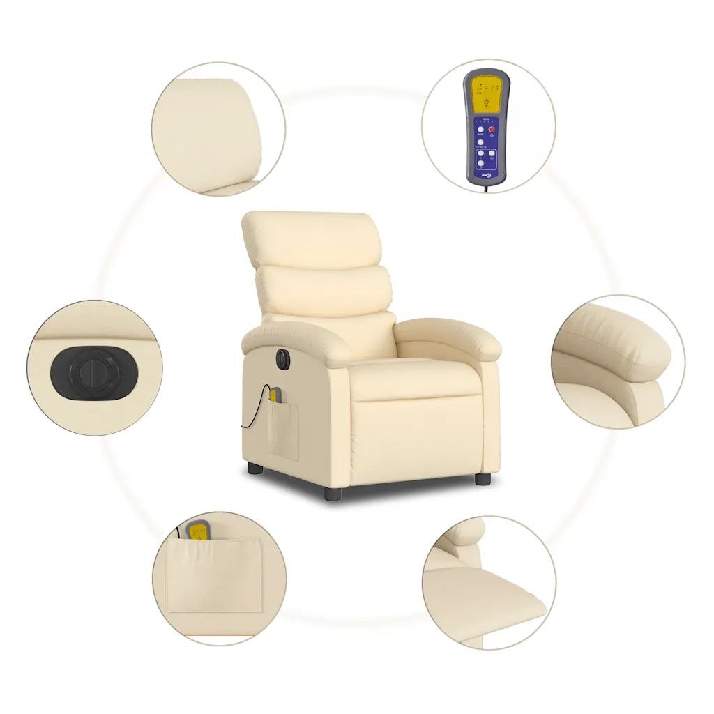 Poltrona Reclinabile Massaggiante Elettrica Crema in Tessuto 3203975