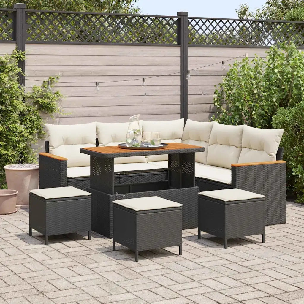 Set Divano da Giardino con cuscino Nero Poly Rattan