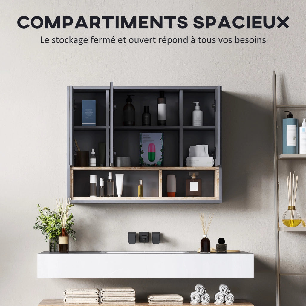 Mobile bagno sospeso con specchio ¨C Xylo ¨C 3 ante 8 ripiani grigio