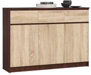 Cassettiera AKORD K140 Wengé 138 cm 3 ante 3 cassetti inserto frontale Sonoma Quercia 138x40x99 cm
