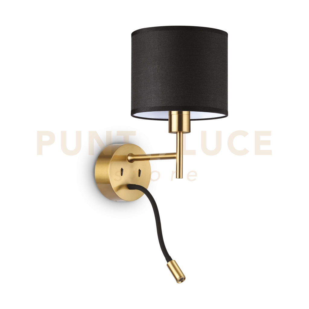 SET UP APPLIQUE 1 LUCE ATTACCO E27 + 1 LUCE LED 3000K 3W  200 lm IN METALLO OTTONE SENZA PARALUME SENZA PARALUME