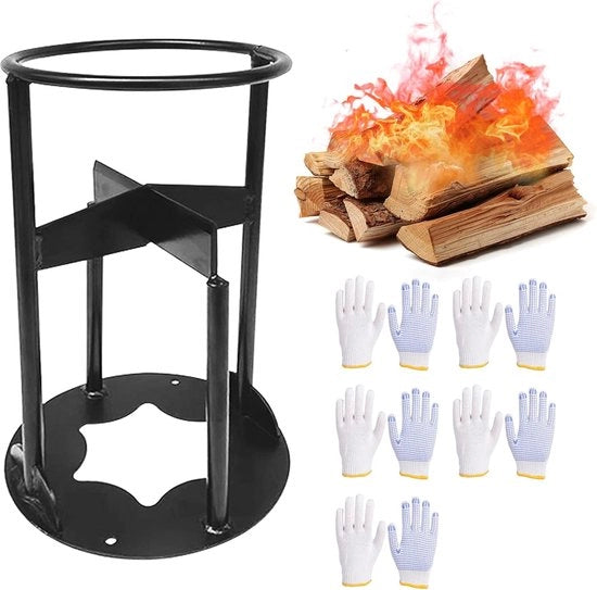 Splittatore manuale per legno, martello per legno, acciaio carbonio, splittatore per legno in ghisa, cesoie per legno, colonna di accensione per campeggio, esterno, barbecue, 27 x 14 cm (splittatore + guanti)