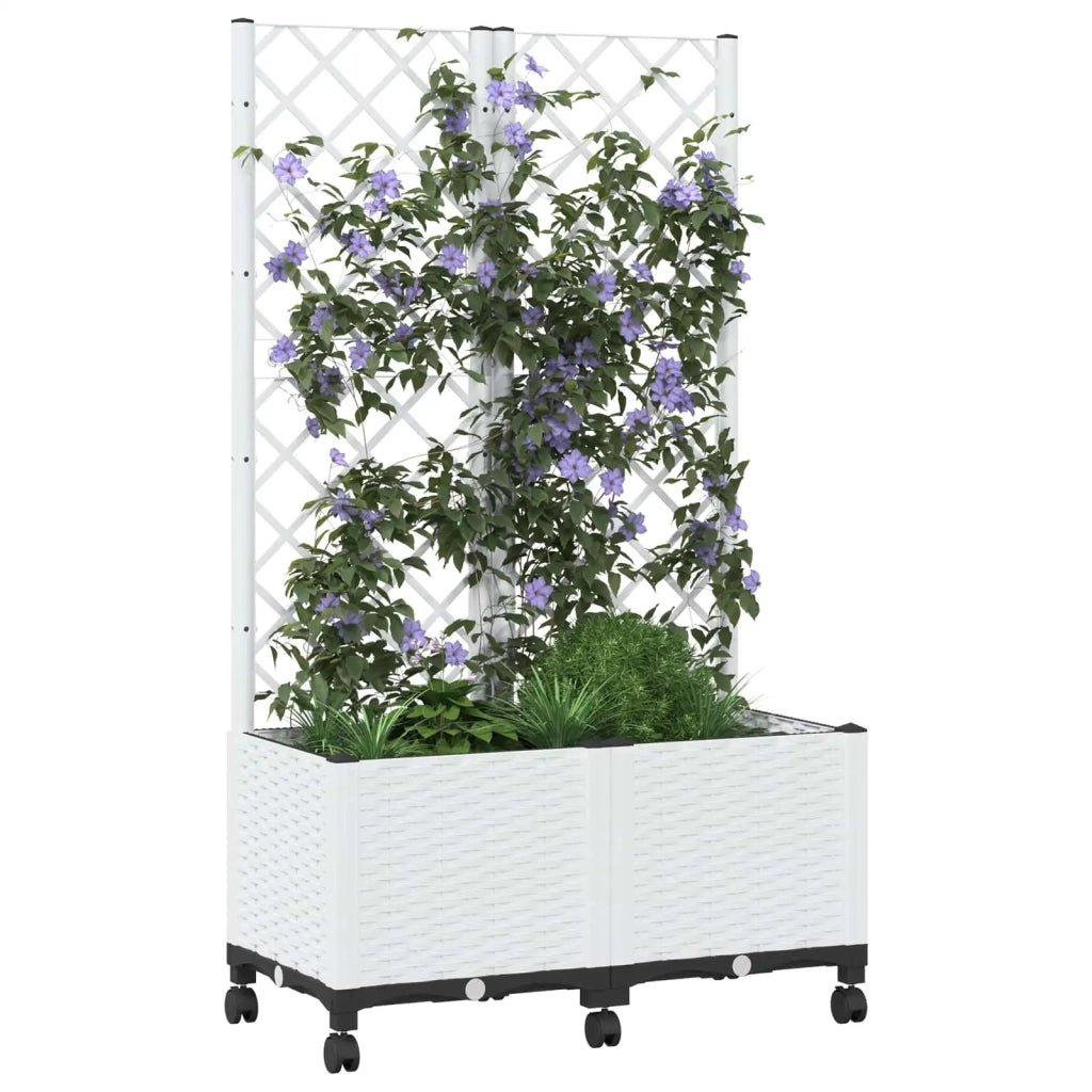 Vaso da giardino con grigliato e ruote Bianco 80 x 40 x 146 cm 3422973