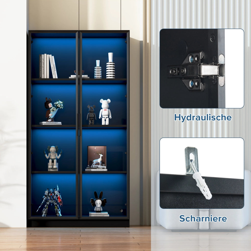 VETRINA con LED APP 80x40x160 cm Nero in Truciolare con 2 Ante in Vetro