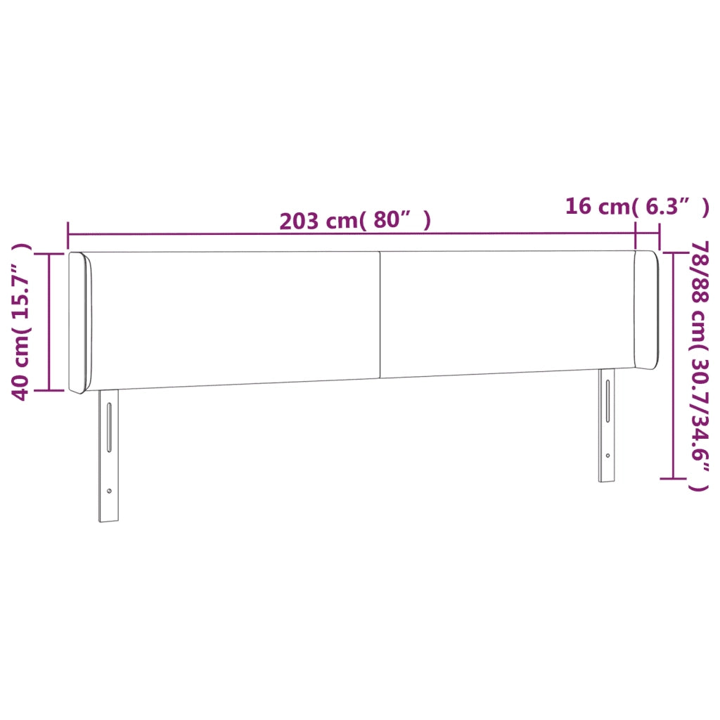Testiera a LED-Testata con LED Nera 203x16x78/88 cm in Velluto 422736