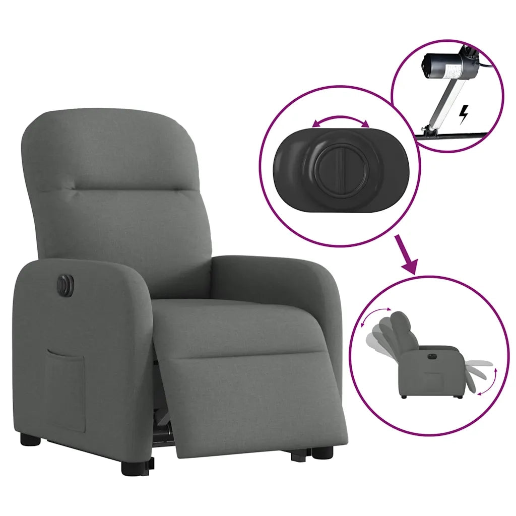 Poltrona Alzapersona Reclinabile Elettrica Grigio Scuro Tessuto 3302993