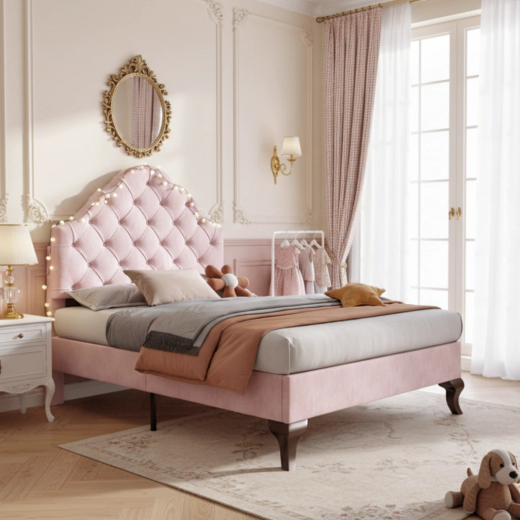 letto imbottito velluto rosa 90 x 200 cm