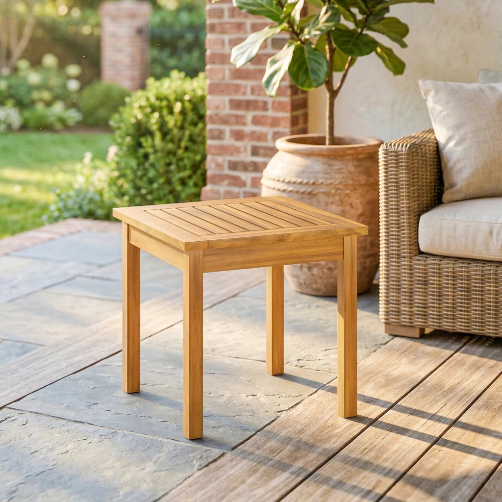 Tavolino da Giardino Quadrato in Legno di Acacia Massello ¨C zephmum ¨C 48x48x46cm Naturale