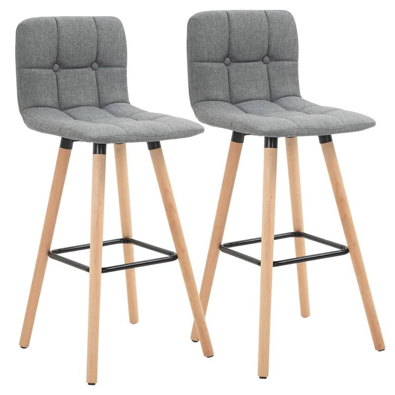 SET 2 SGABELLI CON SEDUTA IMBOTTITA IN TESSUTO E GAMBE IN LEGNO GRIGIO