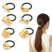 Set di 7 elastici per capelli per donne, elastici per capelli metallici, elastici per capelli, accessori per donne e ragazze, per capelli spessi (oro)