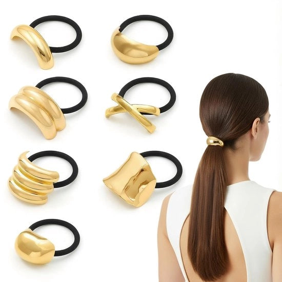 Set di 7 elastici per capelli per donne, elastici per capelli metallici, elastici per capelli, accessori per donne e ragazze, per capelli spessi (oro)
