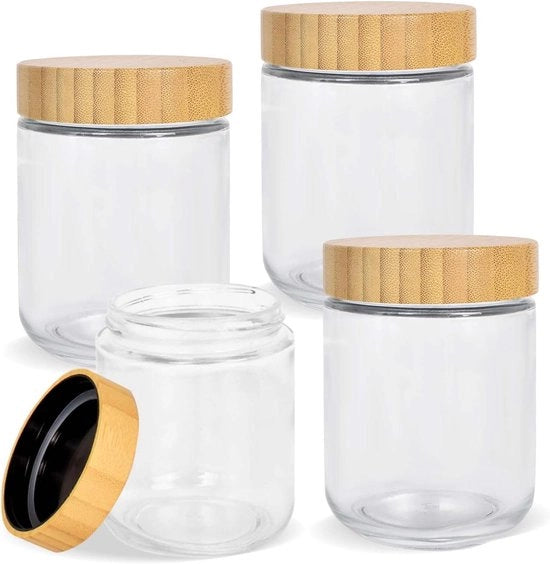 Set di contenitori in vetro da 4 pezzi, Mason Jar 480 ml con coperchi per uso notturno.