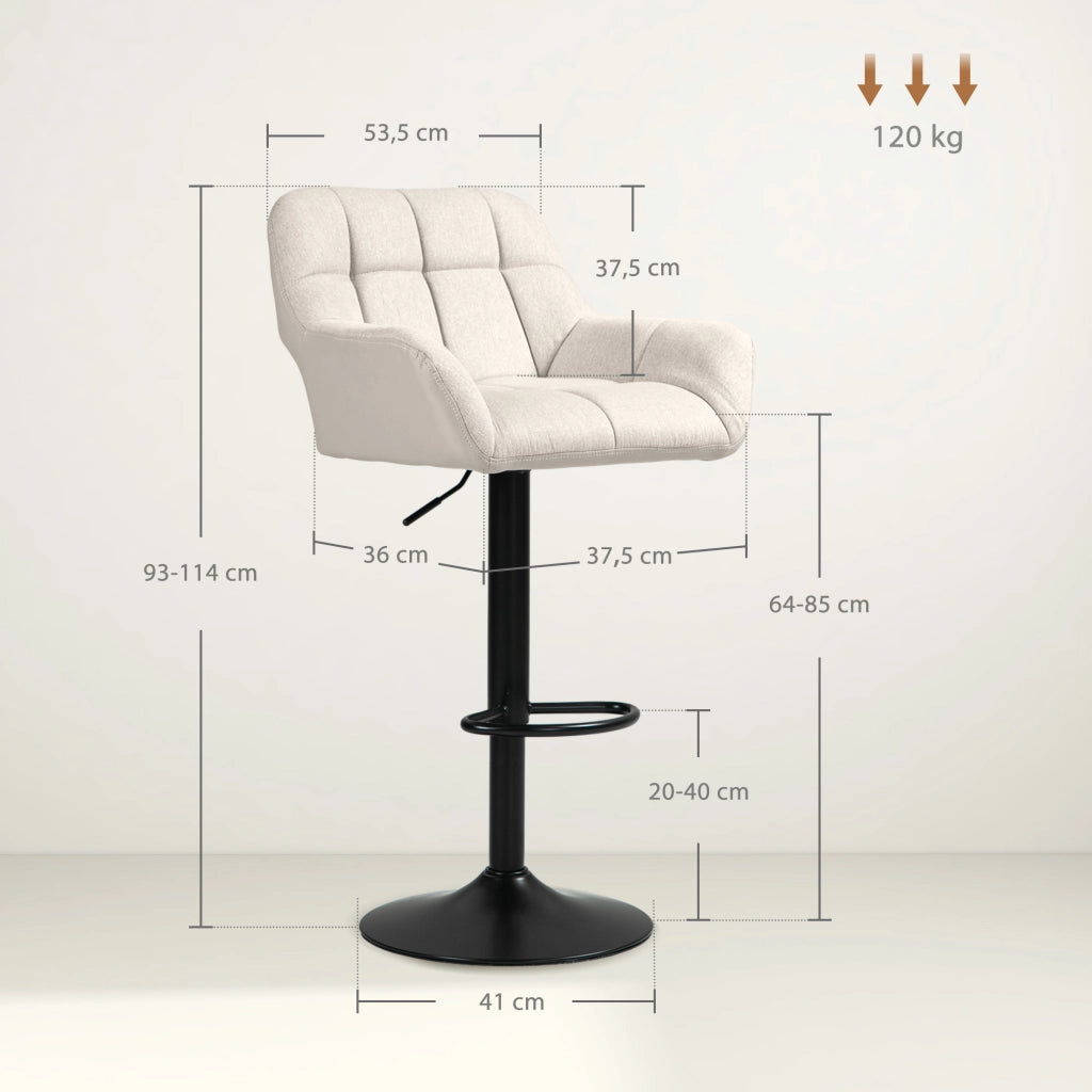 Set 2 Sgabelli Regolabili Stile Retr¨° ¨C Xylo ¨C Ecopelle Effetto Lino Crema e Nero