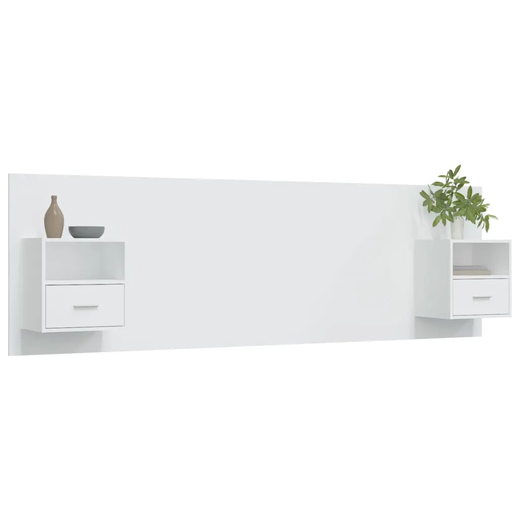 Testiera per Letto con Comodini in Legno Multistrato Bianco