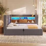 Letto singolo 90x200 cm con LED; contenitore idraulico e materasso; grigio
