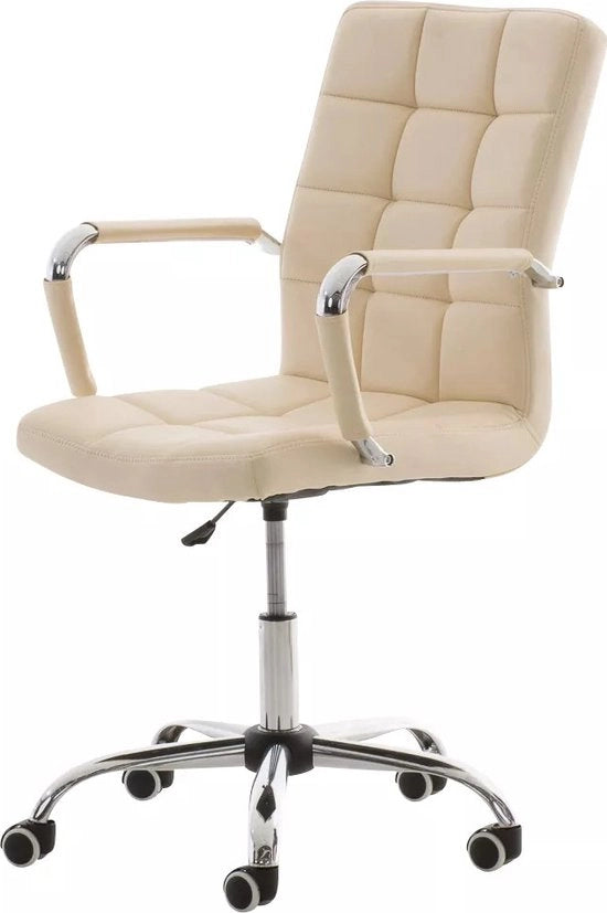 Sedia Ergonomica per Ufficio da Esterno - Creme - Su Rulli - Pelle Sintetica - Adatta Adulti - Regolabile in Altezza 45-54cm