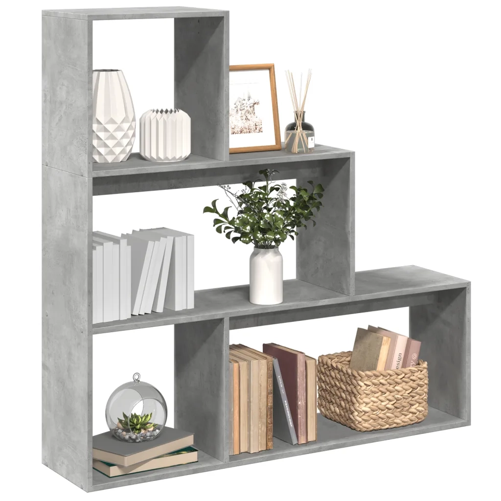 Libreria Divisorio 3 Piani-Scaffale per Libri-Mobile di Stoccaggio Grigio Cemento 123x29x123 Truciolato