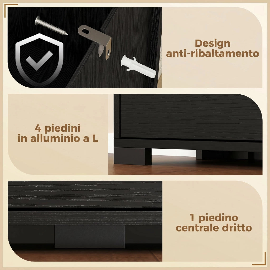 Scarpiera con Specchio e Cassetti ¨C Minimal ¨C Nero 16 Paia