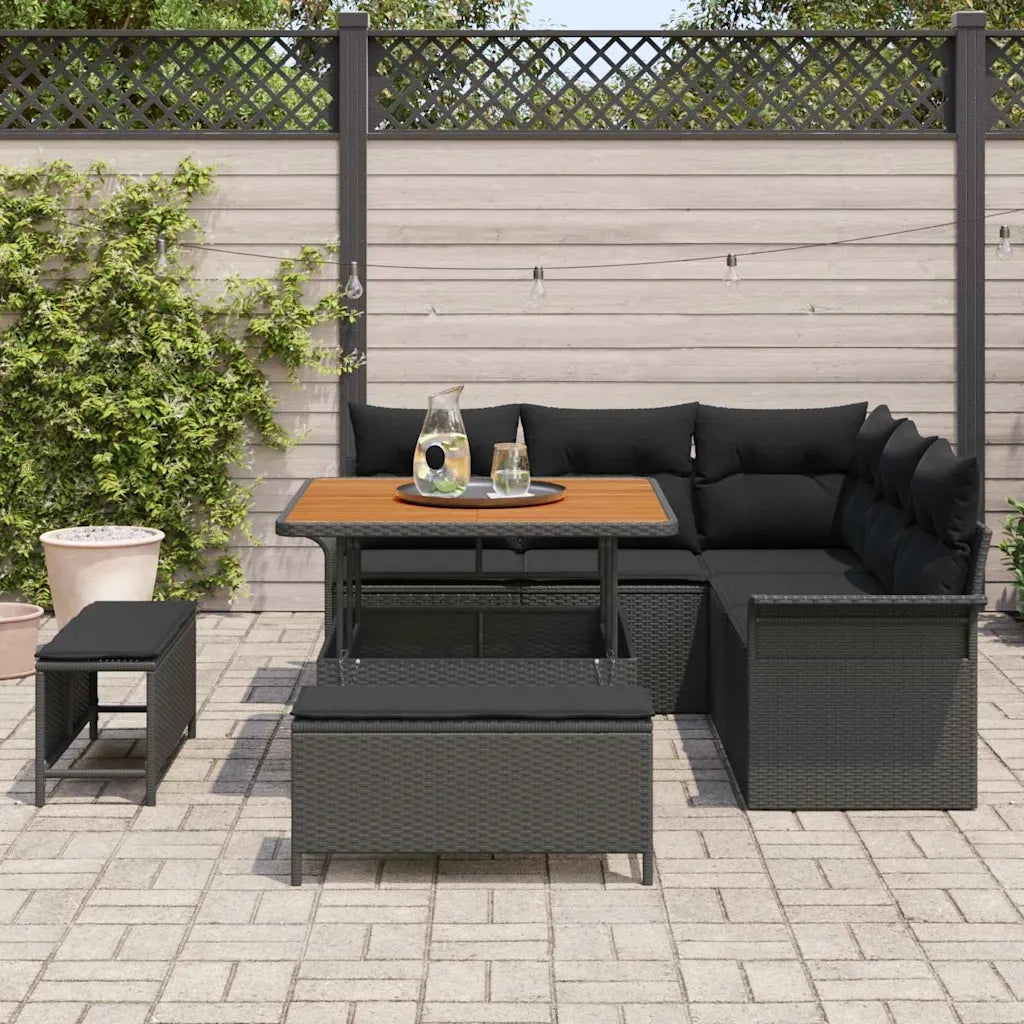 Set Divano da Giardino con cuscino con archiviazione 8 pcs Nero