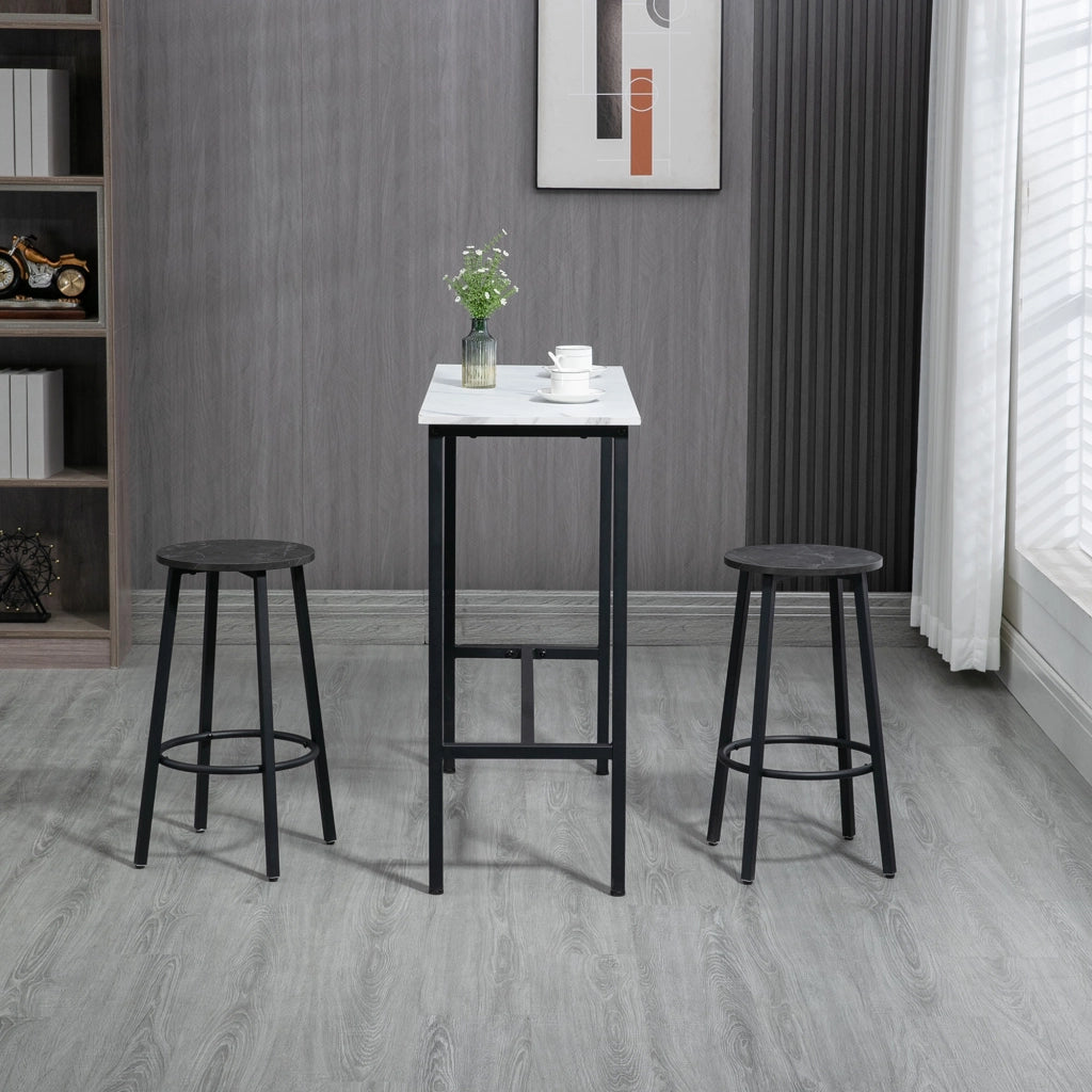 Set Bar 2 Posti con 2 Sgabelli ¨C Minimal ¨C Piano Marmo Bianco, Struttura in Acciaio