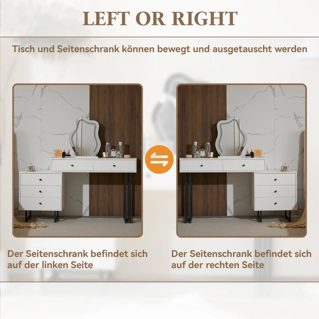 Toeletta con specchio LED e 5 cassetti; per camera da letto; 100×40×76 cm; bianca