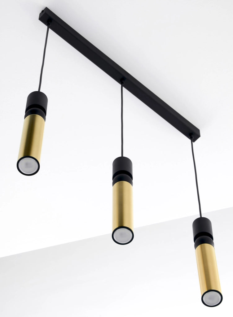 Lampada sospesa a barra 60cm nero oro 3xGU10 ALAS Jupiter