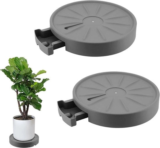 Cassetto per piante 28cm con contenitore d'acqua e ruote mobili - Grigio