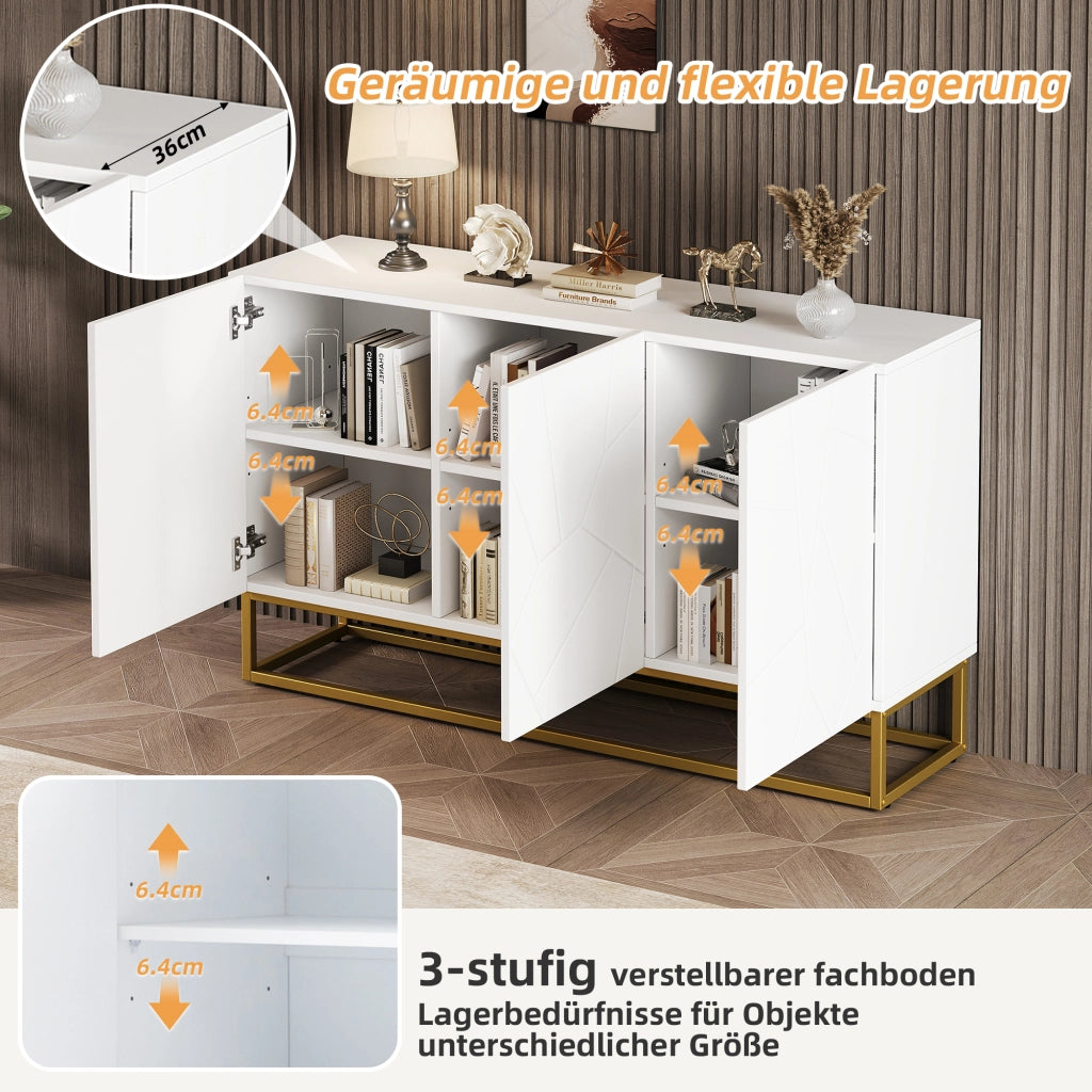 SIDEBOARD 130 cm Bianco/Oro con 3 ante e ripiani regolabili