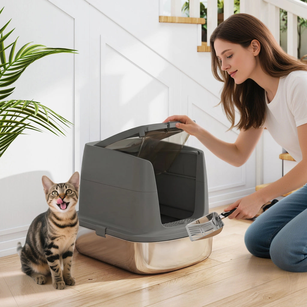 Casetta per gatti chiusa ¨C Minimal ¨C acciaio inox, grigio scuro