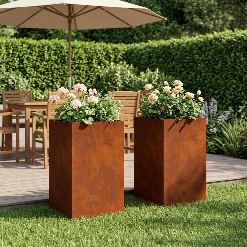 Vaso da giardino 2 pz Ruggine 30 x 30 x 40 cm Acciaio Corten 8005343