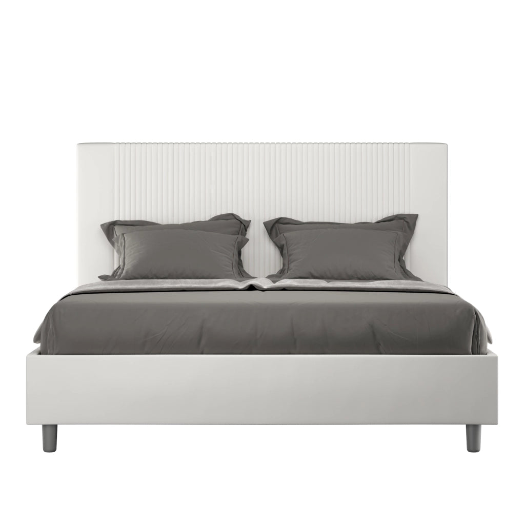 BS COM Letto matrimoniale contenitore imbottito 160x190 similpelle bianco
