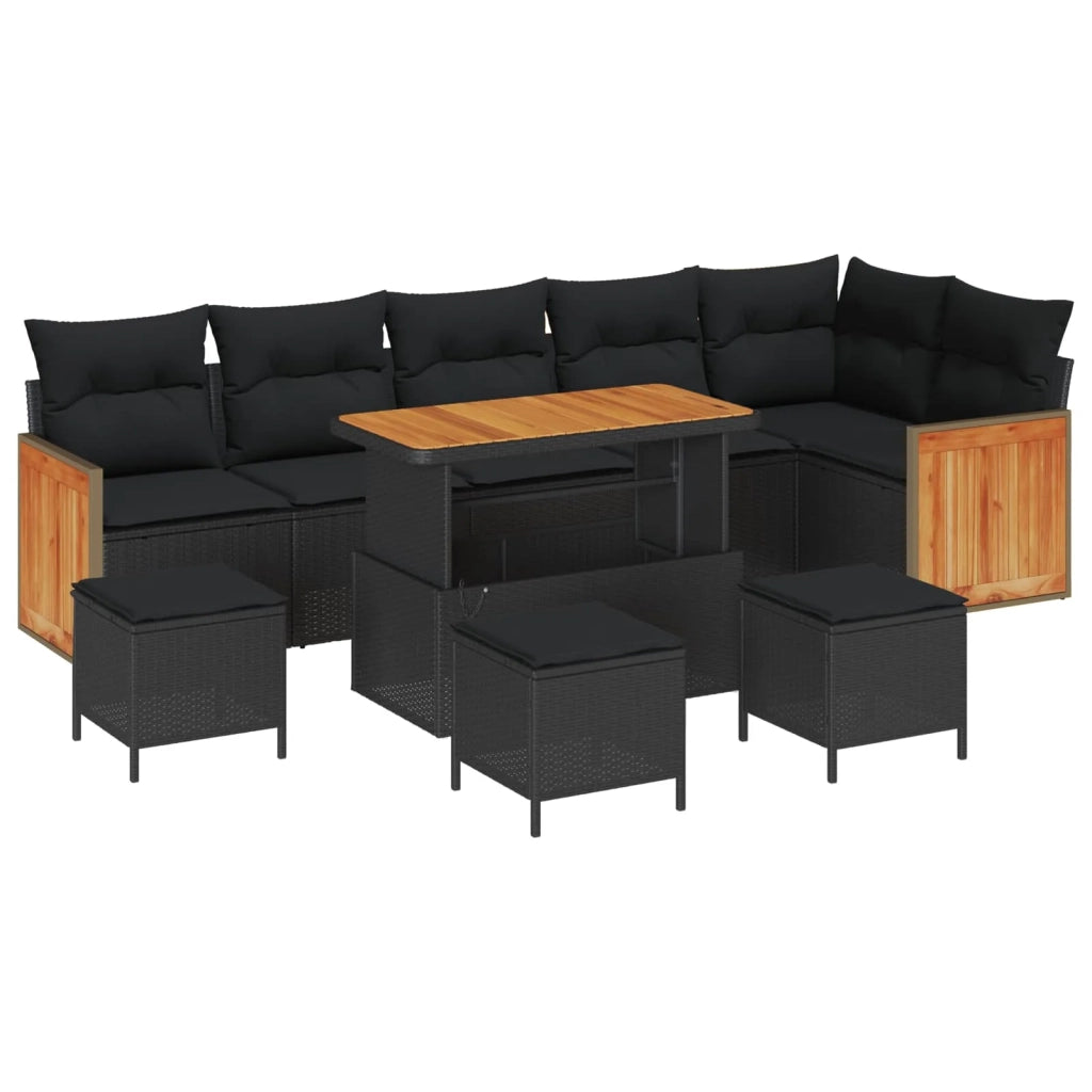 Set Divano da Giardino con cuscino 10 pcs Nero