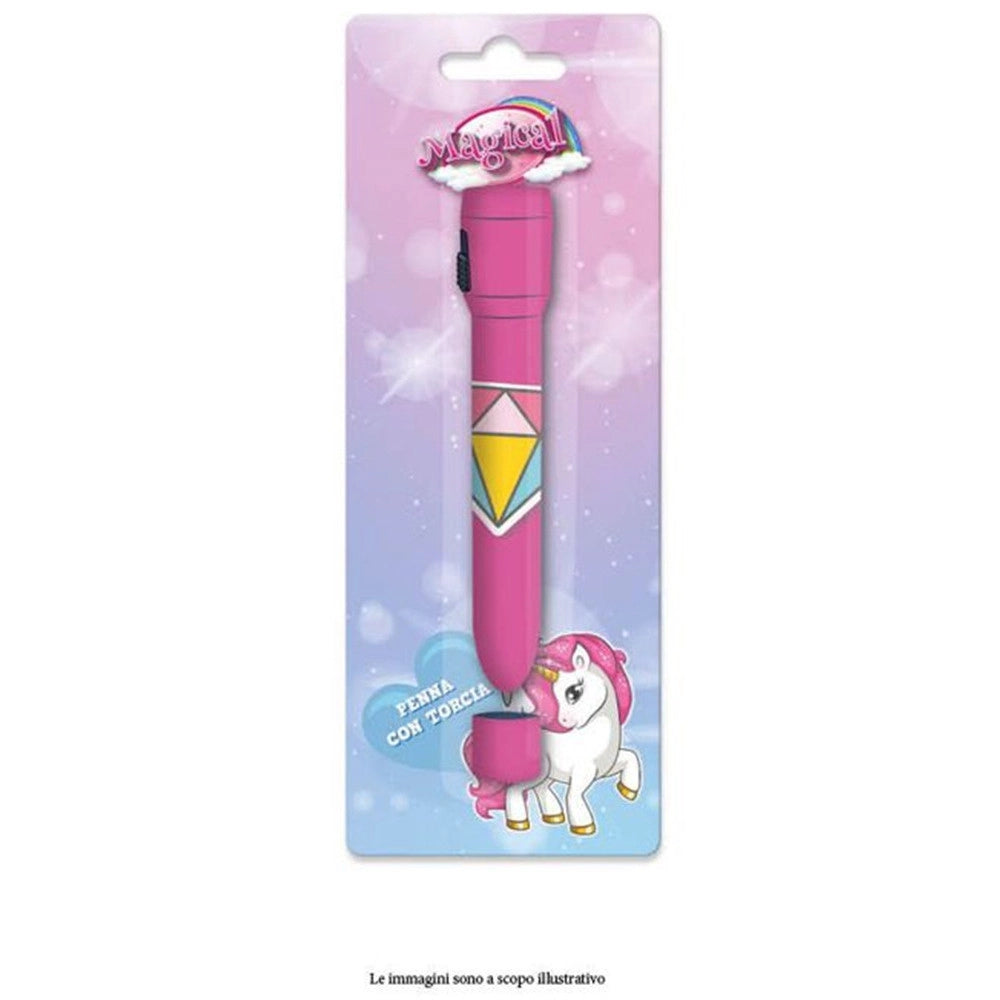 Trade Shop - Penna Con Torcia Grafica Magico Unicorno Accessori Per Scuola Regalo Feste Bambine 735577 -