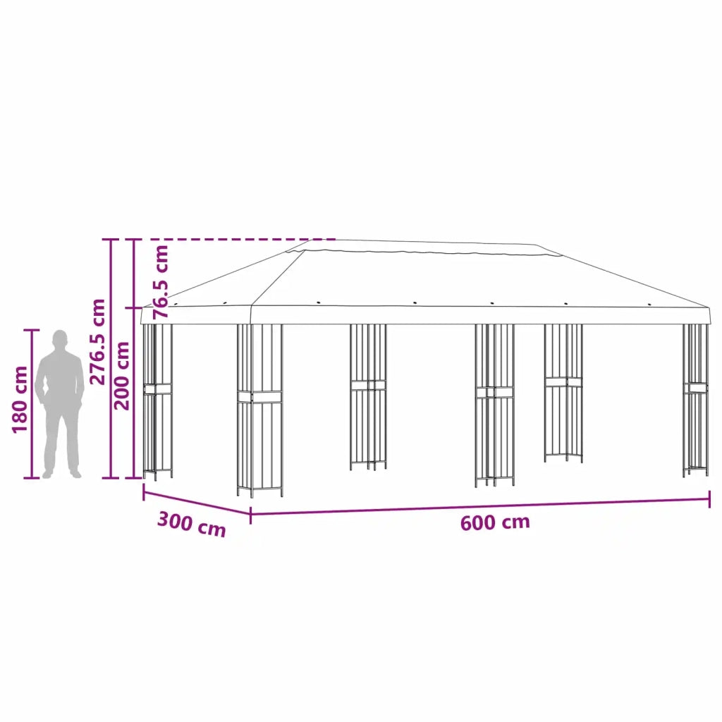 Gazebo | Pergolato con pareti laterali 6 x 3 m Nero Poliestere e Acciaio