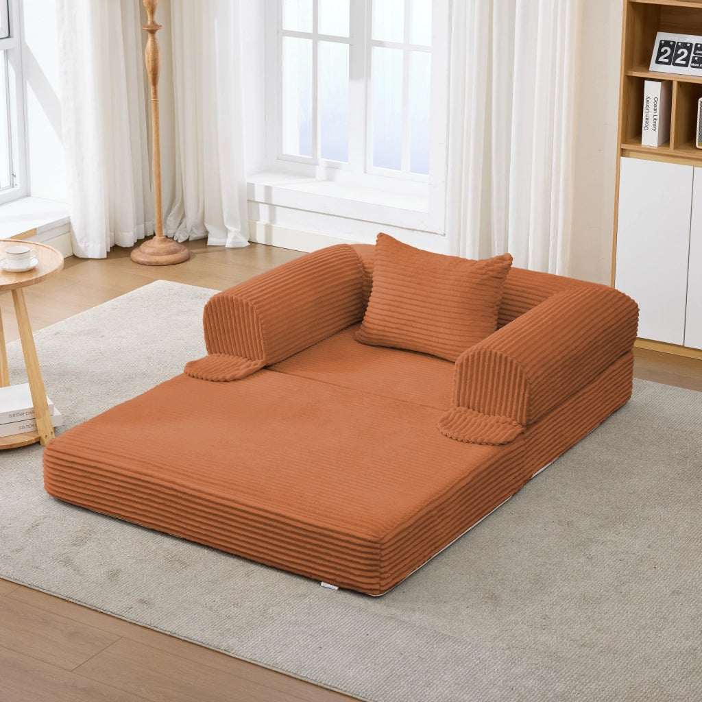 Poltrona letto singola convertibile 2 in 1 con cuscino e design salvaspazio in tessuto a coste arancione